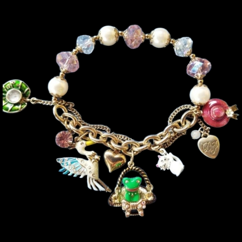 Betsey A Walk In The Park HTF Frog in a Basket Half-Stretch Charm Bracelet - GPC